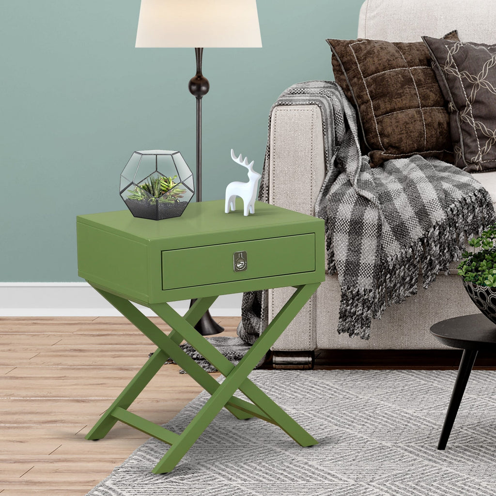 HANE1N Modern Clover Green Nightstand Table with Drawer and Hamilton Square Design