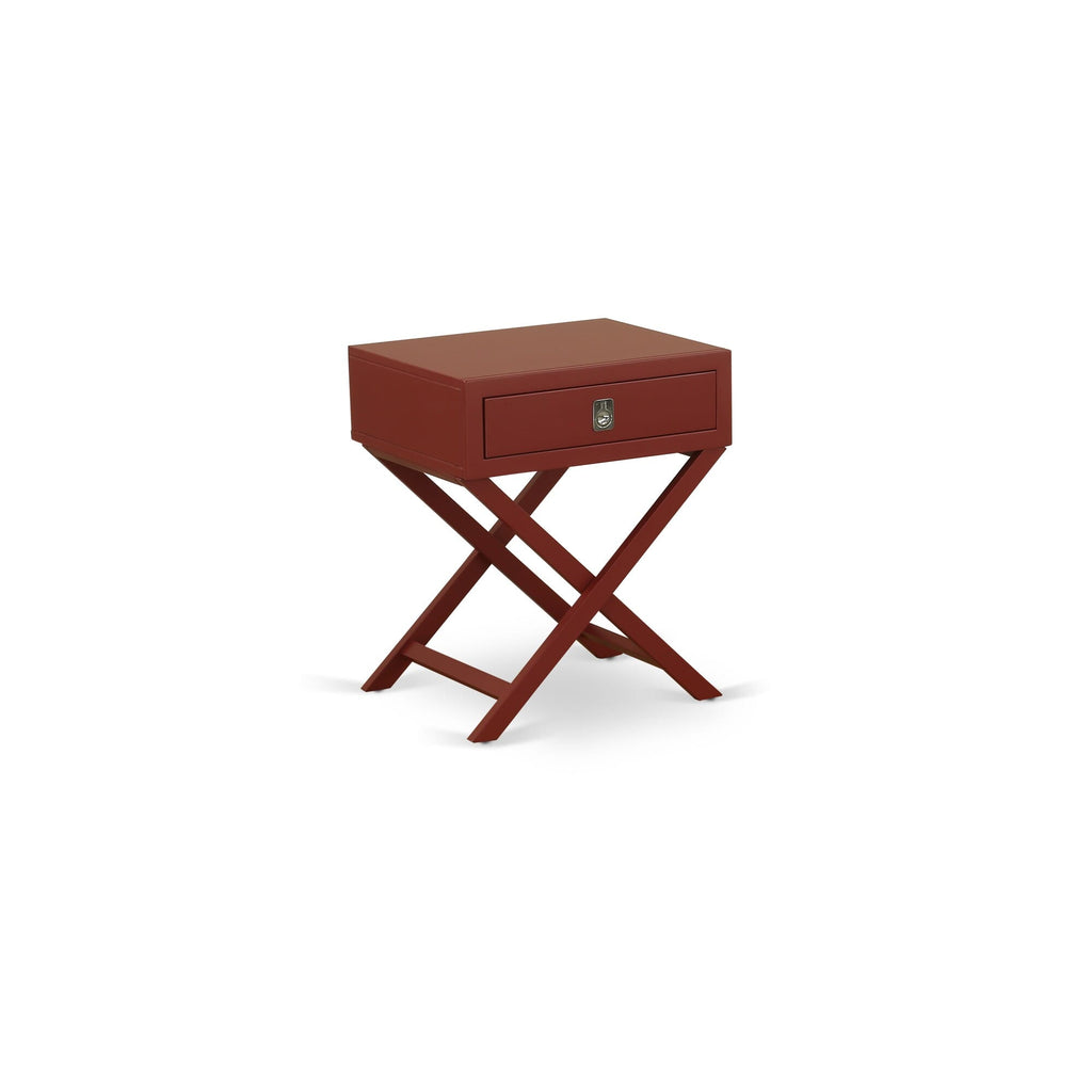 NL14K-W8Z5B Elegant King Bedroom Ensemble with Plush Tufted Bed in Taupe Velvet & Rich Burgundy Side Table