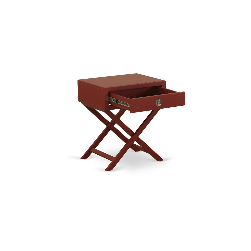 NL14K-W8Z5B Elegant King Bedroom Ensemble with Plush Tufted Bed in Taupe Velvet & Rich Burgundy Side Table