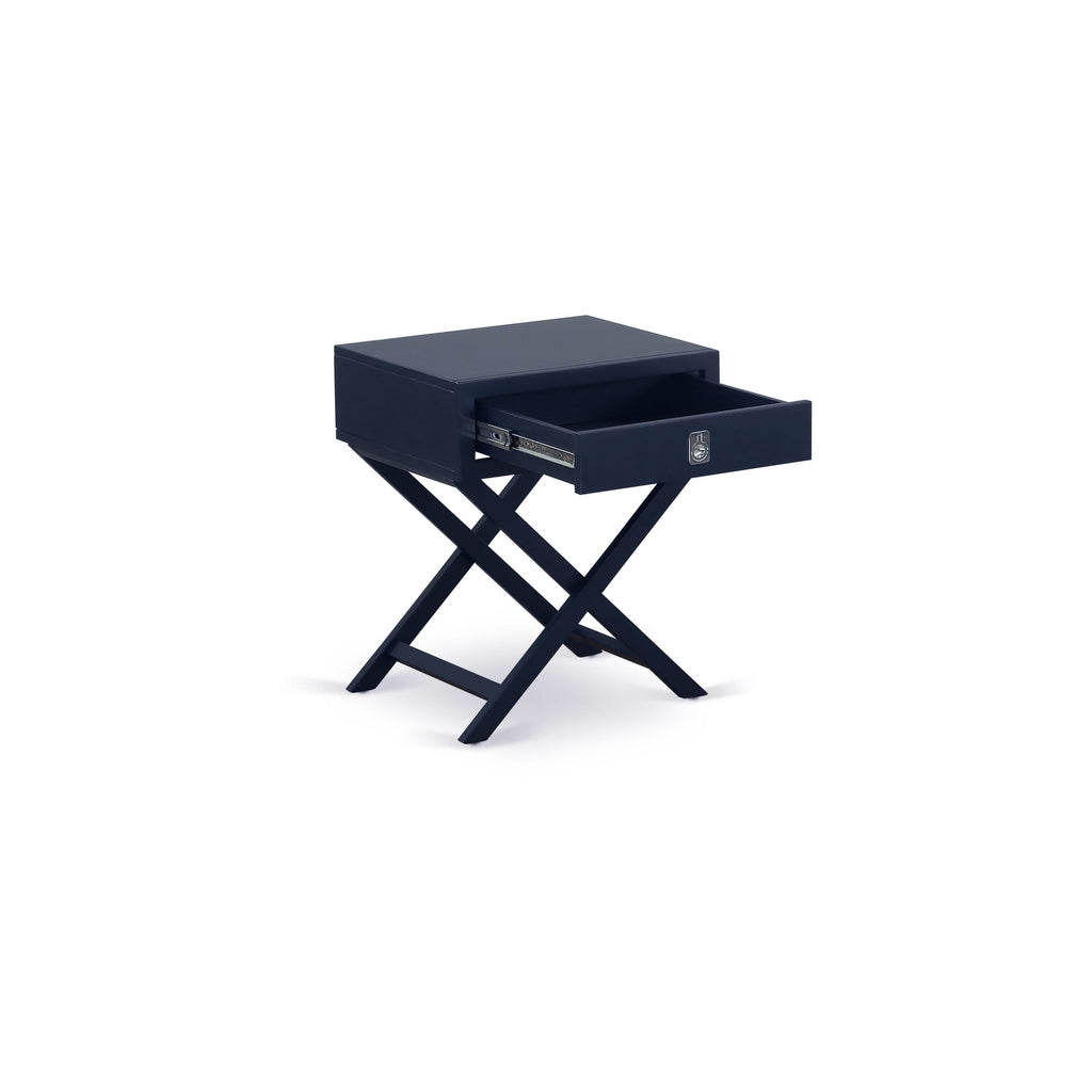 FN11Q-81WMP 2-Piece Queen Bed Set with Sturdy Platform and Compact End Table in Denim Blue Upholstery for Bedroom Decor