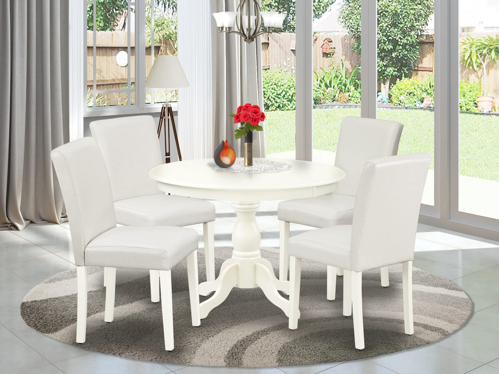 HBAB5-QV5-83 Charming 5-Piece Set with Round Pedestal Table & 4 Elegant White Faux Leather Upholstered Chairs