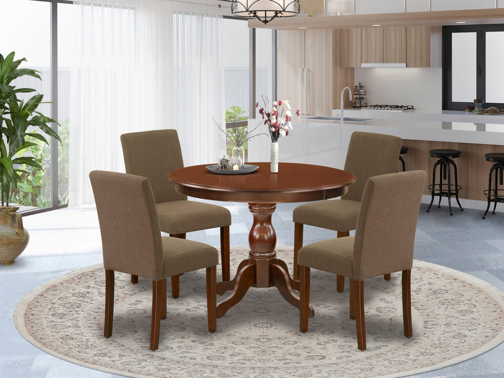 HBAB5-GWI-WP 5-Piece Dining Ensemble with Circular Table & 4 Upholstered Chairs, Walnut Hue