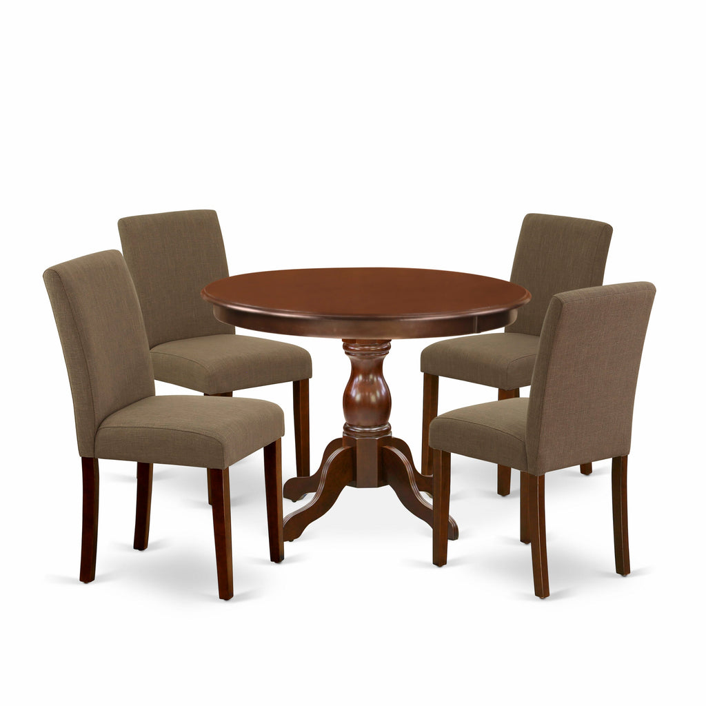 HBAB5-GWI-WP 5-Piece Dining Ensemble with Circular Table & 4 Upholstered Chairs, Walnut Hue