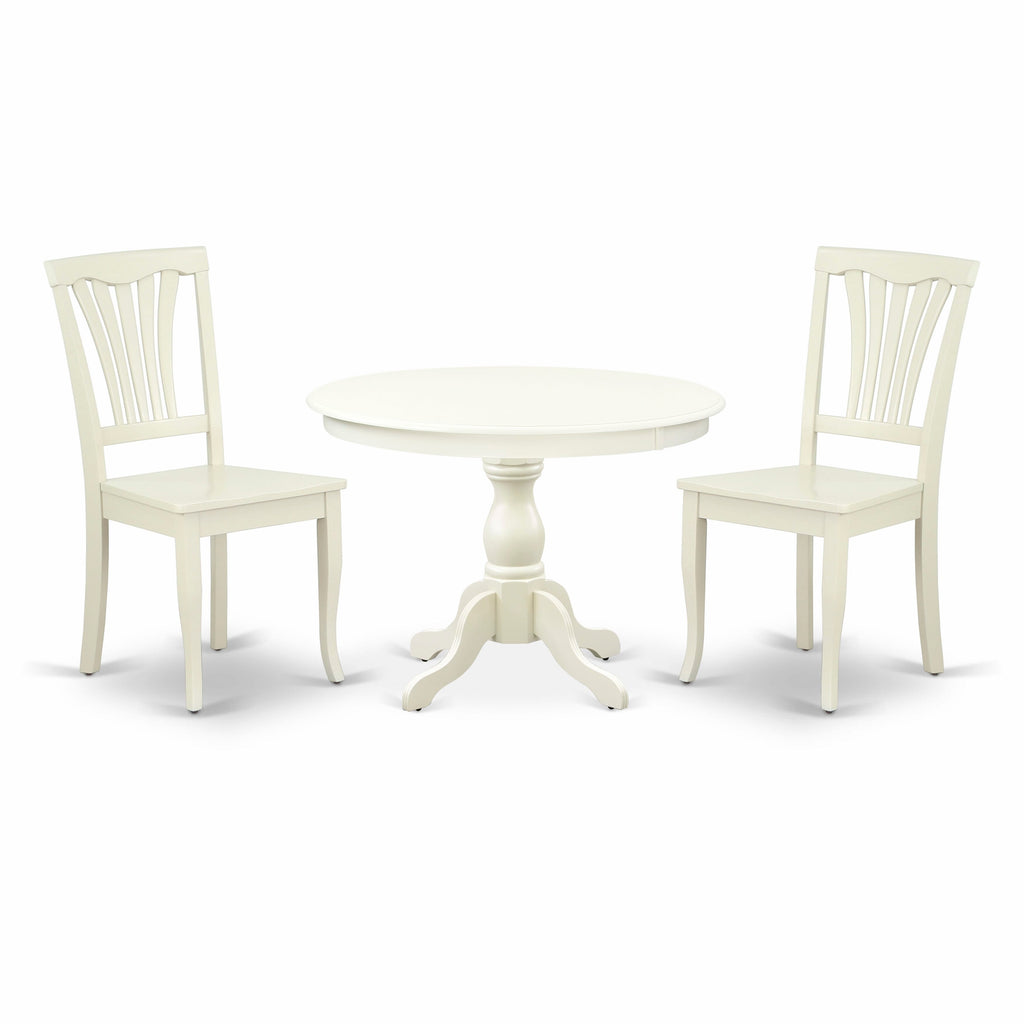 HBAV3-3CR-4 Dining Set 3-Piece Ensemble with Round Table and 2 Chairs, Pedestal Base, 42-Inch, Crisp White Finish