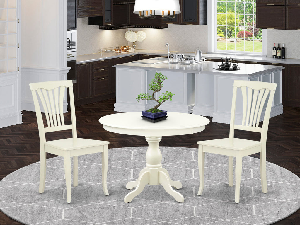 HBAV3-3CR-4 Dining Set 3-Piece Ensemble with Round Table and 2 Chairs, Pedestal Base, 42-Inch, Crisp White Finish