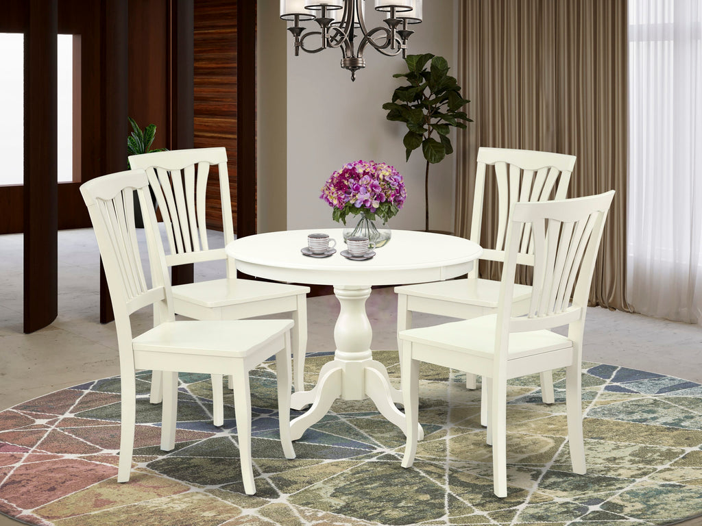 HBAV5-22Y-S 5-Piece Dining Ensemble with Round Pedestal Table & 4 Chairs, 42 Linen White Finish