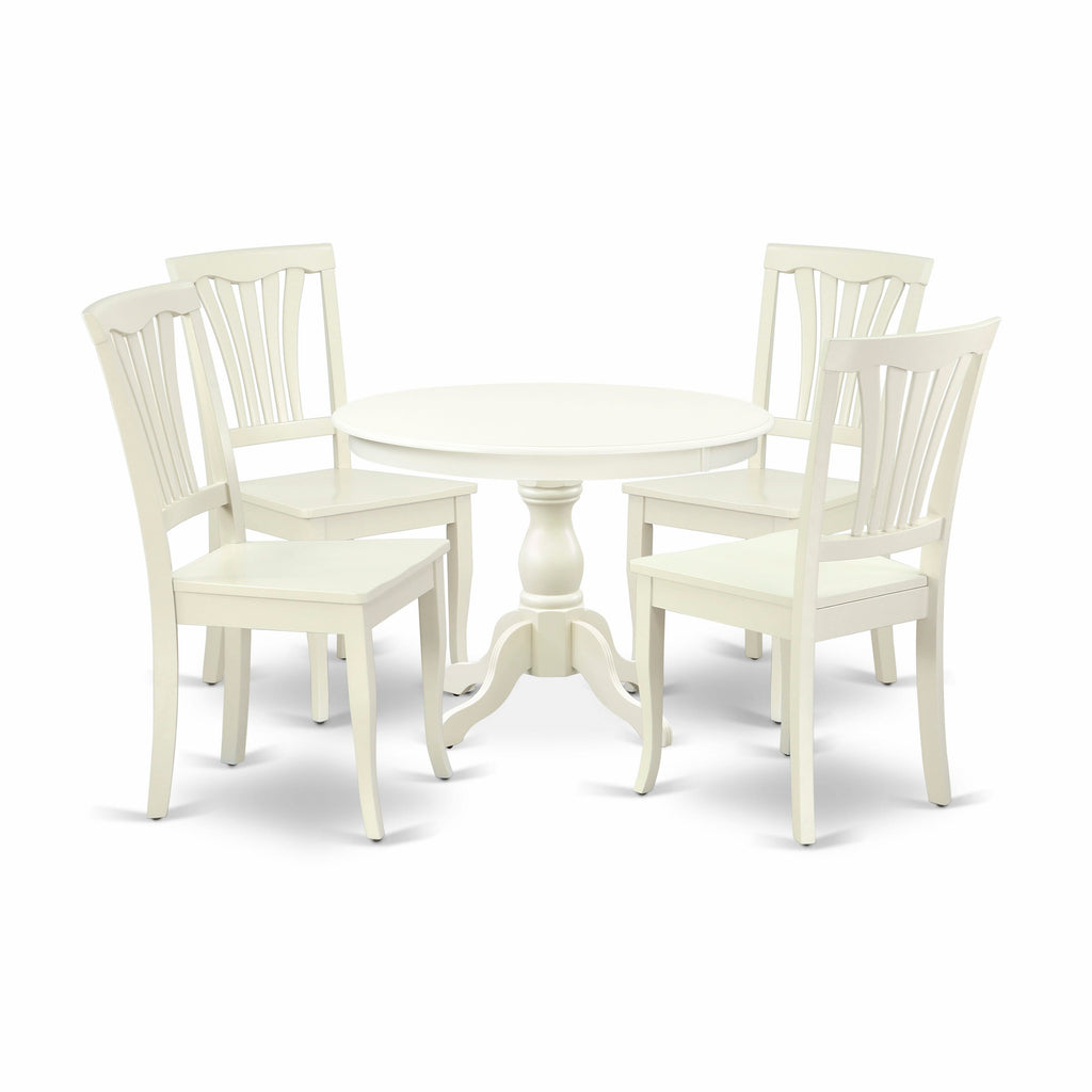 HBAV5-22Y-S 5-Piece Dining Ensemble with Round Pedestal Table & 4 Chairs, 42 Linen White Finish