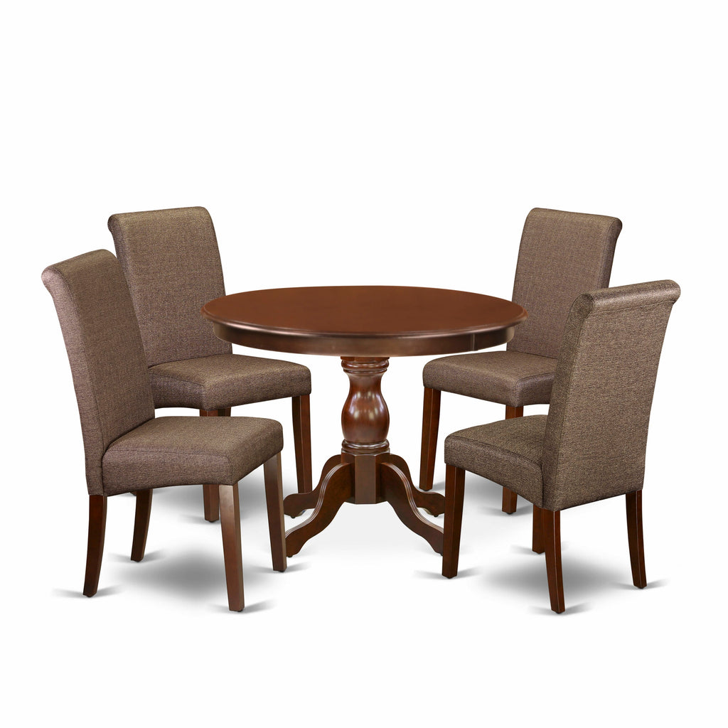 HBBA5-PNM-6P 42 Round Table & 4 Linen Chairs 5-Piece Dining Set with Pedestal Base