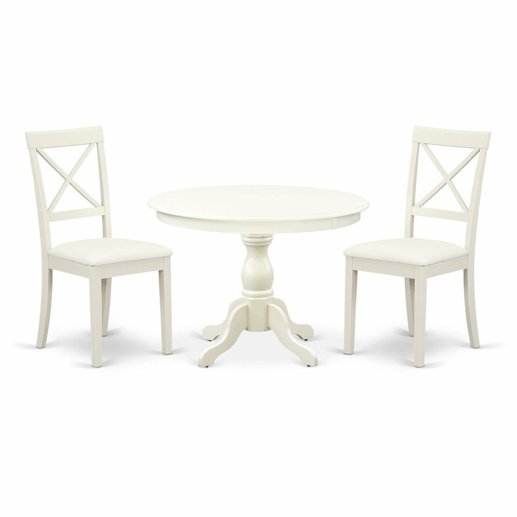 HBBO3-OPB-3P 3-Pc Dining Set with Round Wood Table and Pair of Linen Seats, 42 Linen White