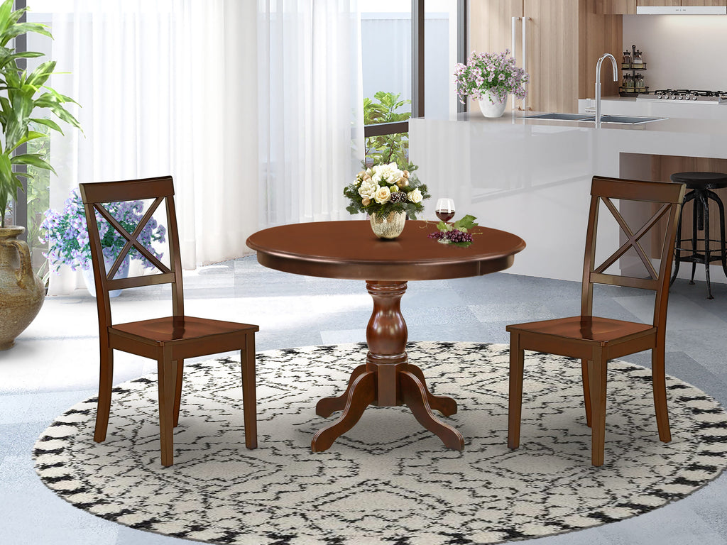 HBBO3-X1T-S 3-Piece Dining Ensemble with Circular Table & Pair of Chairs in Rich Mahogany Finish, 42x42 In