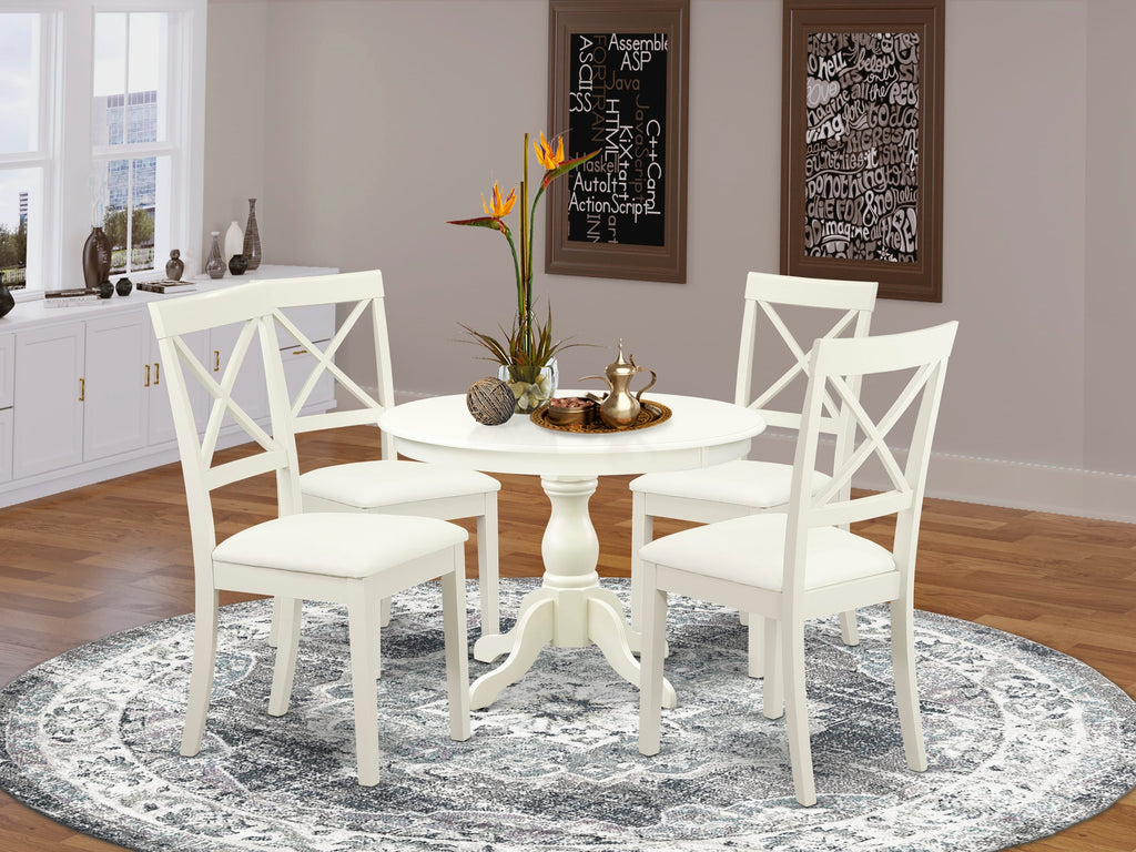 HBBO5-1SR-G 5-Piece Dining Ensemble Featuring Round Table with 4 Upholstered Chairs, 42-Inch Linen White Finish