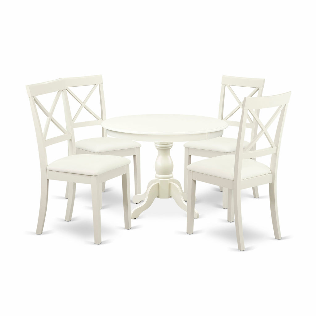 HBBO5-1SR-G 5-Piece Dining Ensemble Featuring Round Table with 4 Upholstered Chairs, 42-Inch Linen White Finish