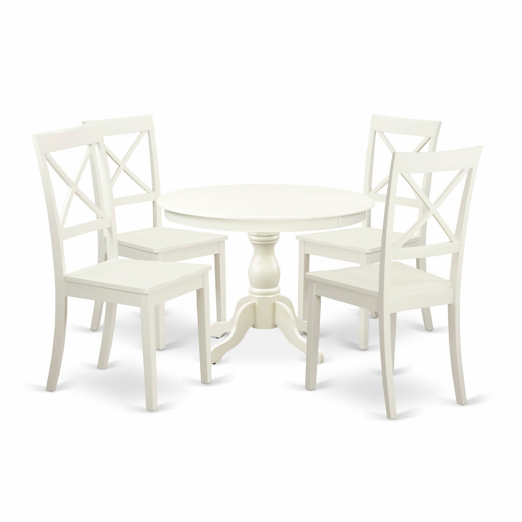 HBBO5-9LA-J Elegant 5pc Dining Ensemble with Pedestal Table & Chairs in Linen White, 42x42