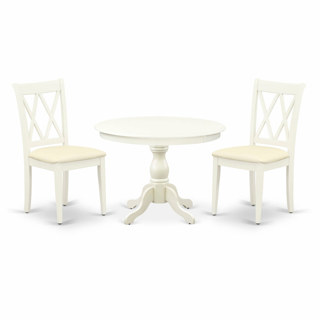 HBCL3-O4J-S Compact 3 Pc. Dining Set Round Table & 2 Upholstered Chairs, Linen White 42