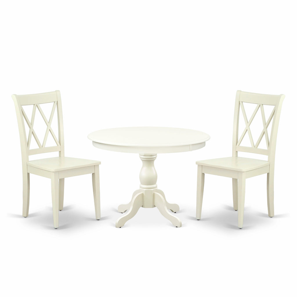 HBCL3-R4V-I 3 Piece Compact Dining Set Round Table with Stand & 2 Chairs, 42 Linen White
