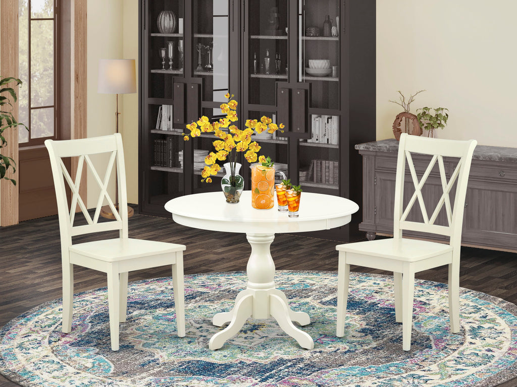 HBCL3-R4V-I 3 Piece Compact Dining Set Round Table with Stand & 2 Chairs, 42 Linen White