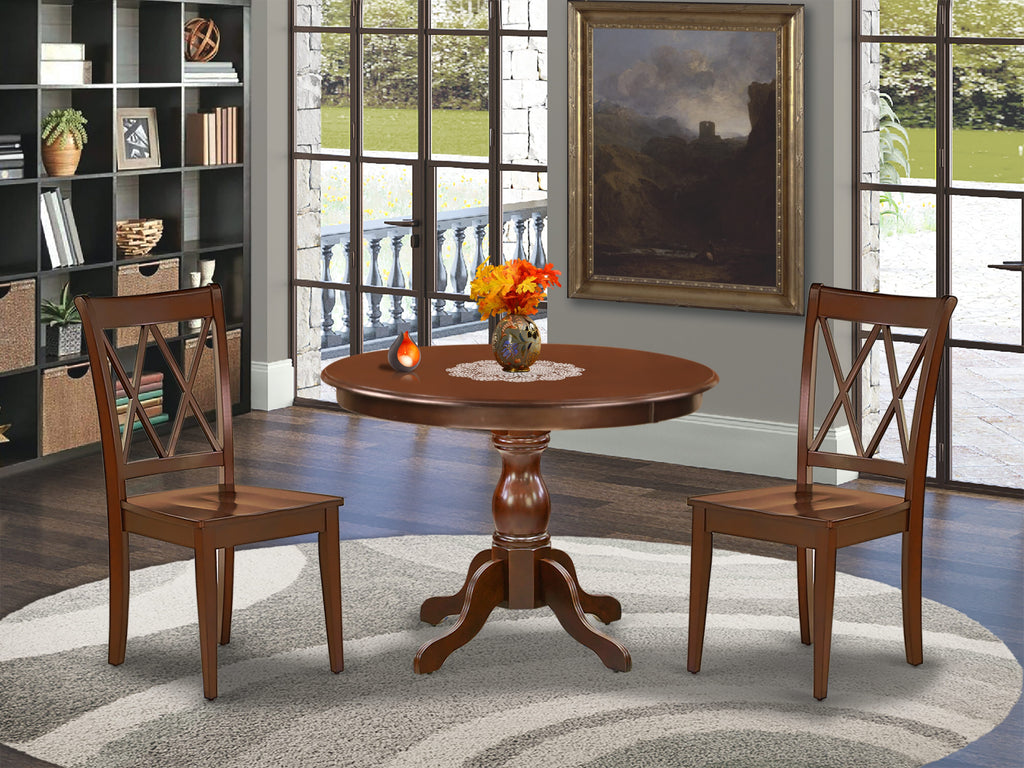 3-Piece HBCL3-369-B Compact Dining Ensemble with Pedestal Table & Two Chairs, 42x42