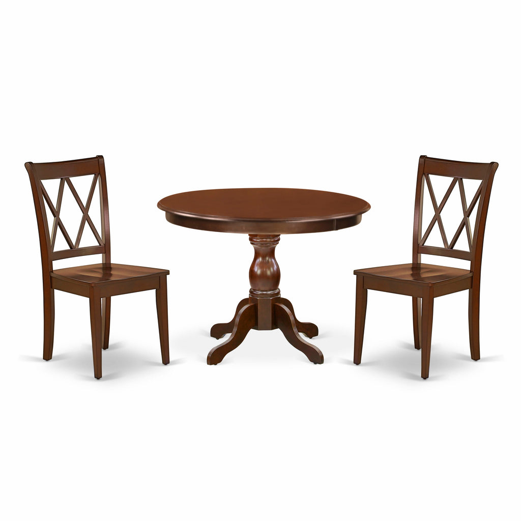 3-Piece HBCL3-369-B Compact Dining Ensemble with Pedestal Table & Two Chairs, 42x42