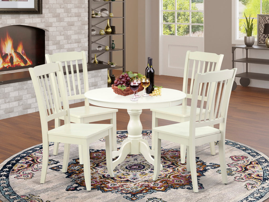 HBDA5-SRO-D Elegant 5-Piece Set with Round Pedestal Table & 4 Chic Dining Chairs, 42x42, Sleek White