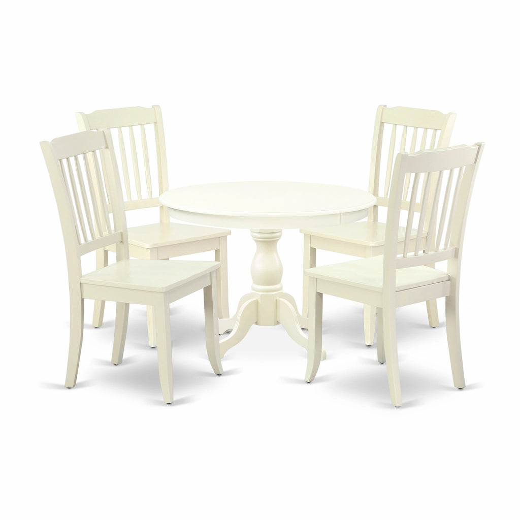 HBDA5-SRO-D Elegant 5-Piece Set with Round Pedestal Table & 4 Chic Dining Chairs, 42x42, Sleek White