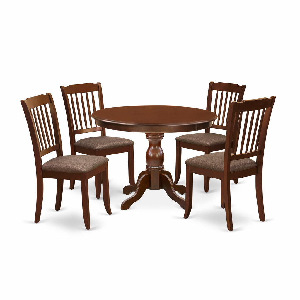 HBDA5-RAZ-W Elegant 5 Piece Dining Set with Round Table and 4 Linen Upholstered Chairs, 42x42 Satin Finish