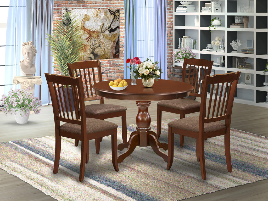 HBDA5-RAZ-W Elegant 5 Piece Dining Set with Round Table and 4 Linen Upholstered Chairs, 42x42 Satin Finish