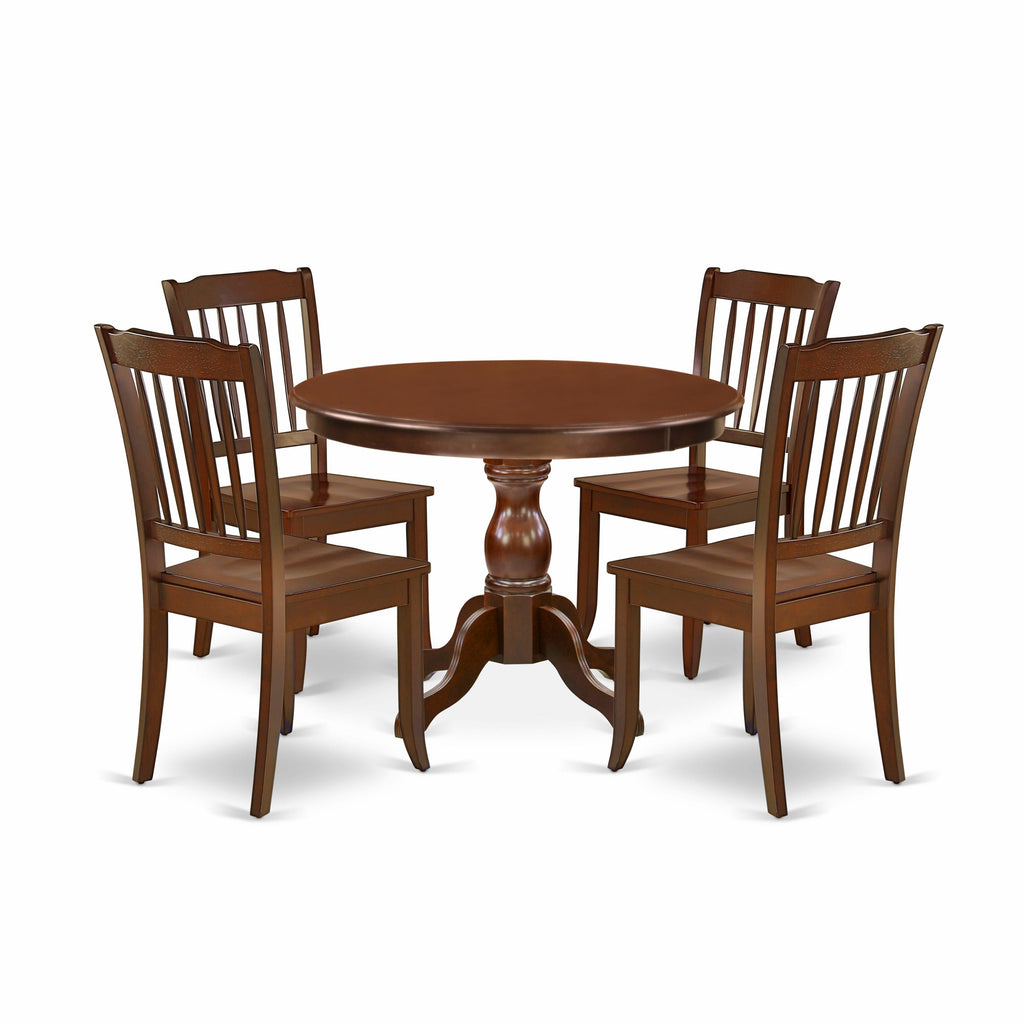 HBDA5-D3G-1 5 Piece Dining Ensemble with Circular Pedestal Table & Four Wooden Chairs