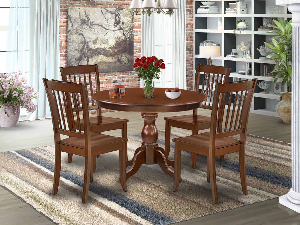 HBDA5-D3G-1 5 Piece Dining Ensemble with Circular Pedestal Table & Four Wooden Chairs