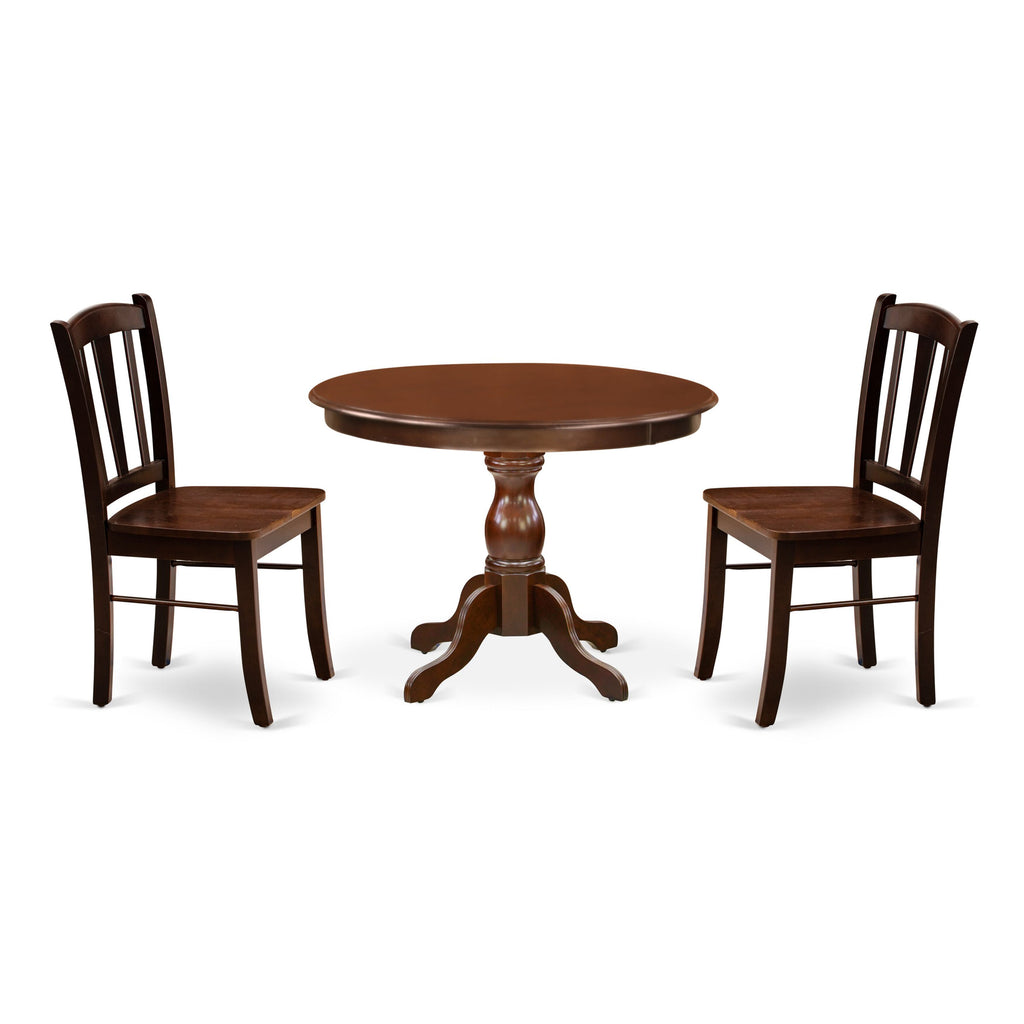 HBDL3-IIS-2 Elegant Three-Piece Dining Ensemble with Round Pedestal Table & Matching Chairs, Rich Mahogany, 42