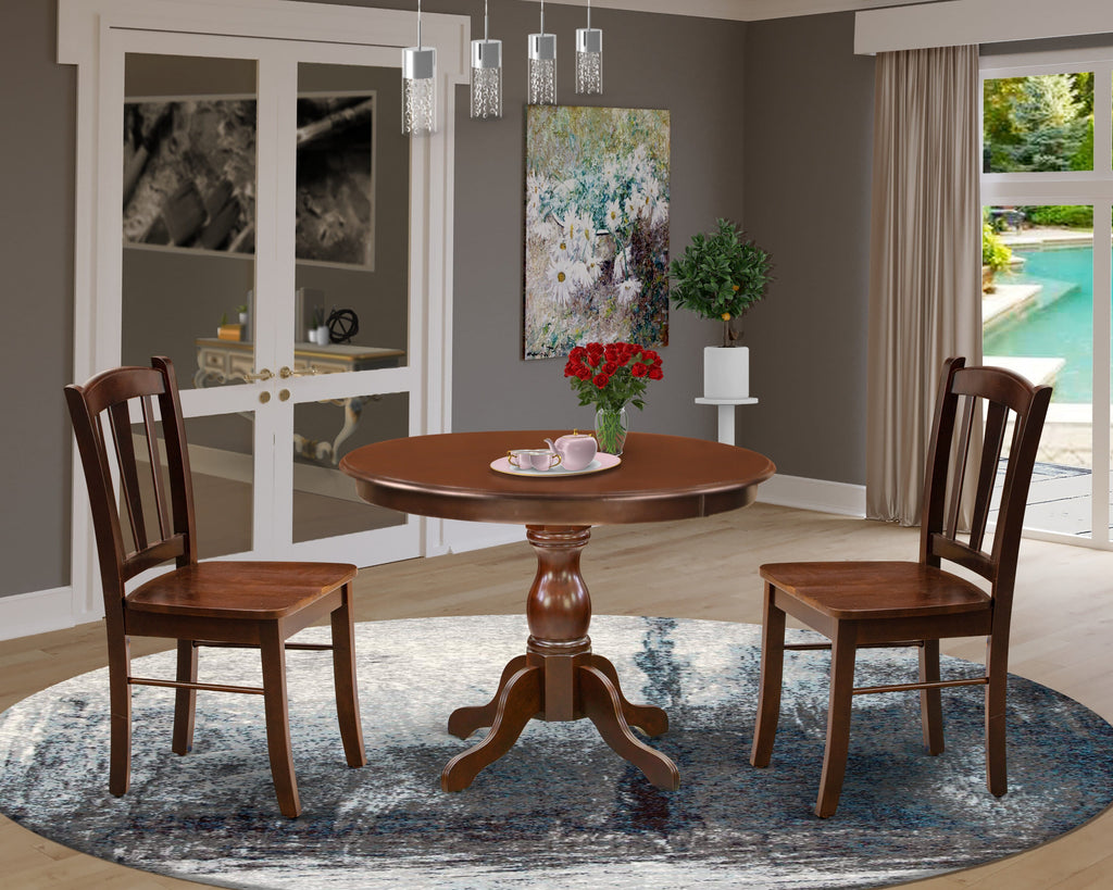 HBDL3-IIS-2 Elegant Three-Piece Dining Ensemble with Round Pedestal Table & Matching Chairs, Rich Mahogany, 42