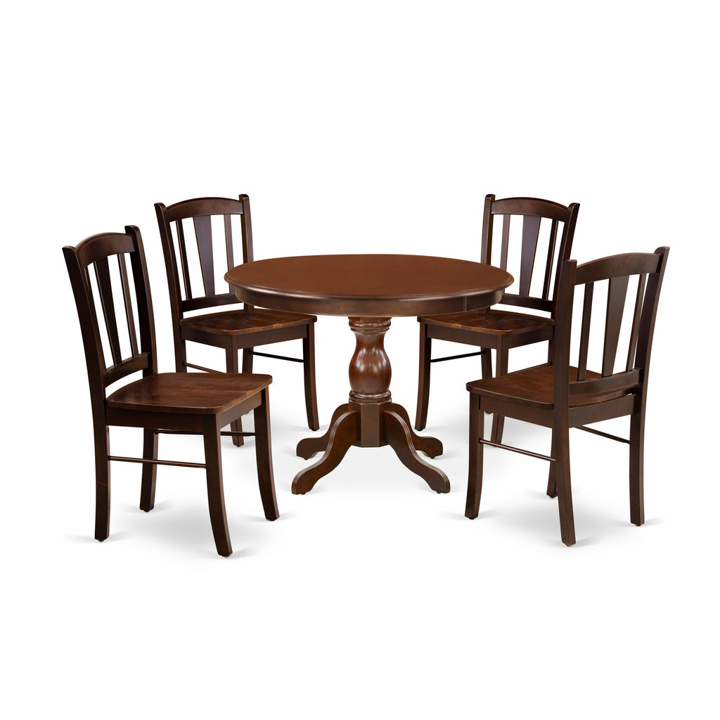 HBDL5-W3W-L - 5-Piece Dining Ensemble Round Pedestal Table & 4 Seats, 42” Ideal for Kitchens