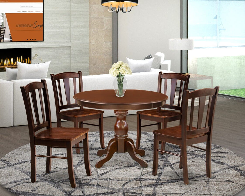 HBDL5-W3W-L - 5-Piece Dining Ensemble Round Pedestal Table & 4 Seats, 42” Ideal for Kitchens