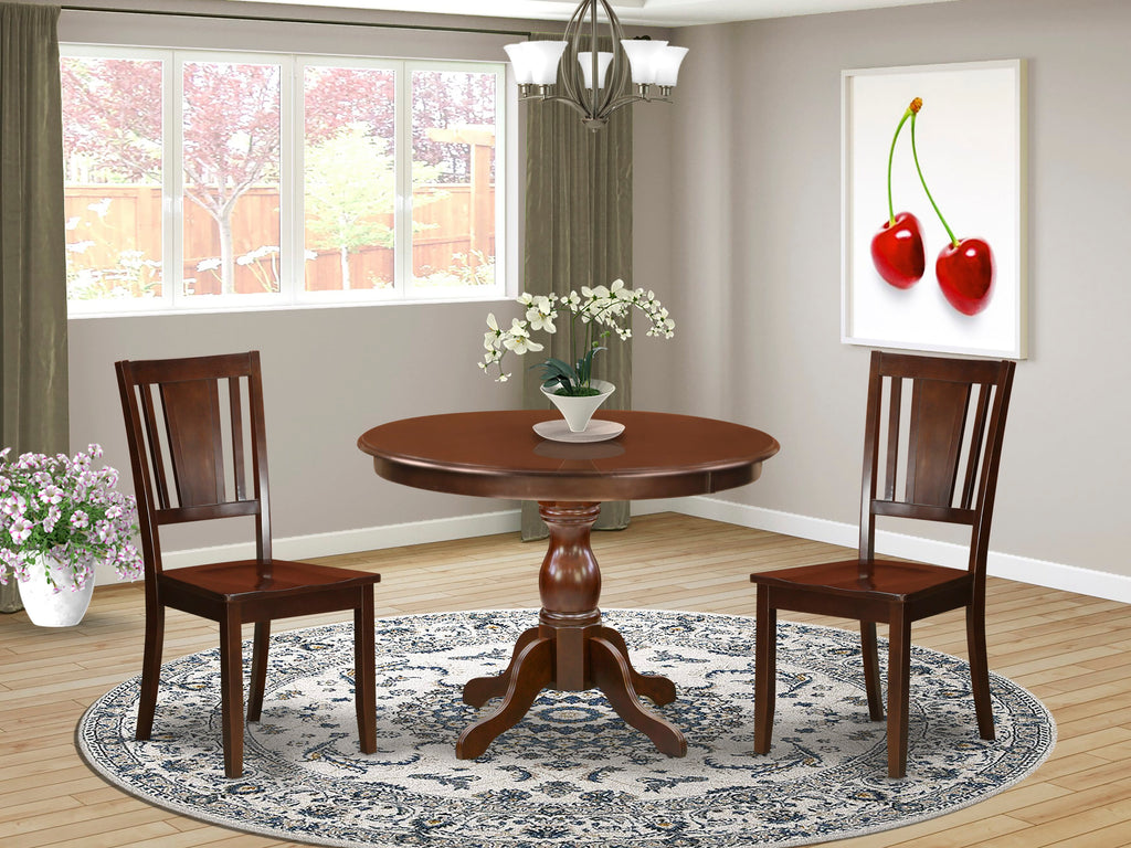 HBDU3-C17-M Classic 3-Piece Dining Set, Round Pedestal Table with Chairs, Mahogany Finish, 42 Size