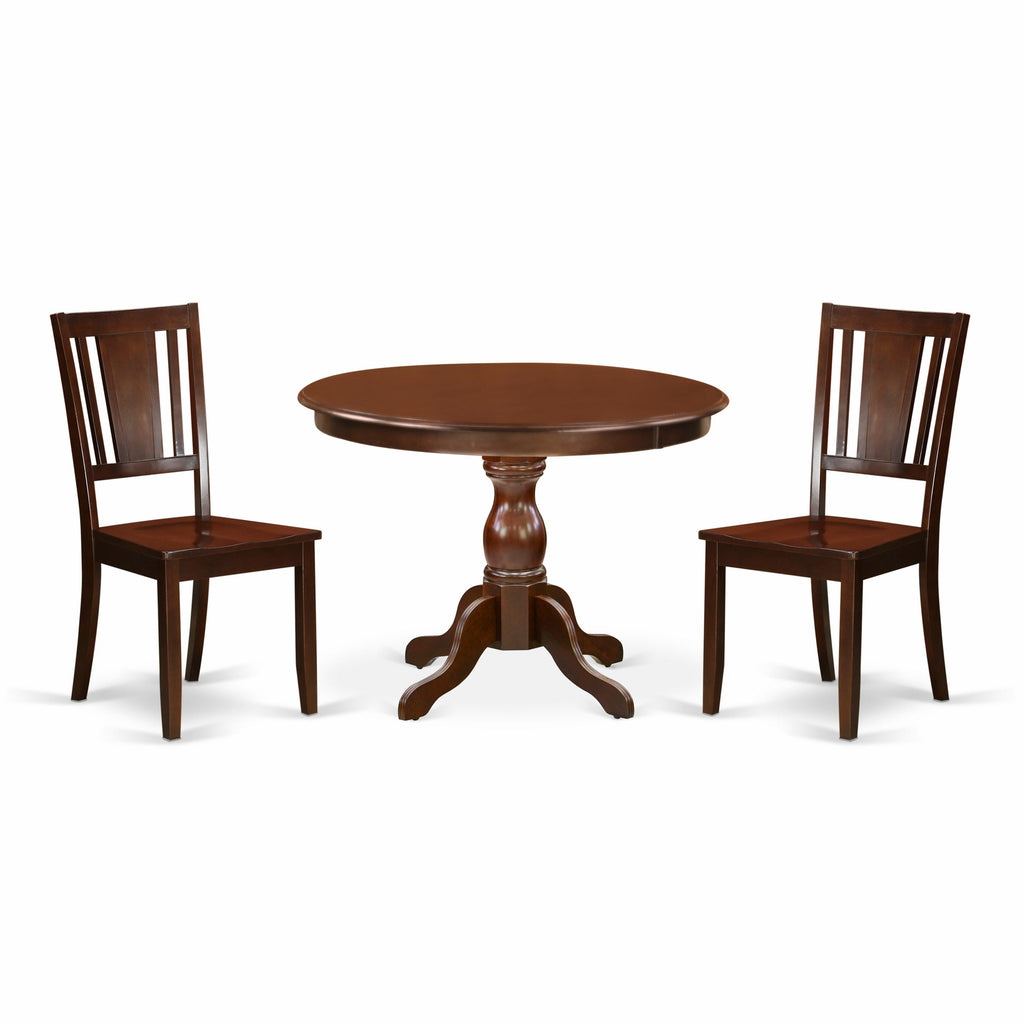 HBDU3-C17-M Classic 3-Piece Dining Set, Round Pedestal Table with Chairs, Mahogany Finish, 42 Size