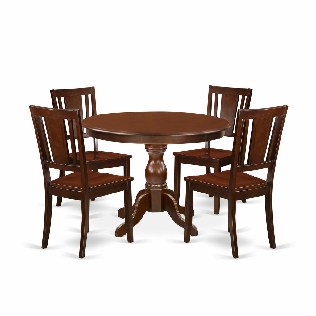 HBDU5-J0T-9 Elegant 5-Piece Mahogany Dining Ensemble with Pedestal Table & 4 Chairs, 42 Square