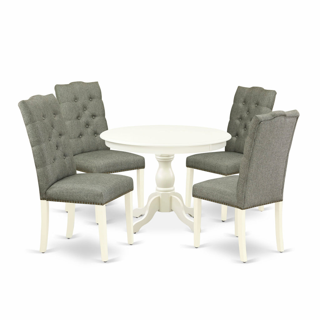 HBEL5-HDM-KJ Unique Dining Ensemble 5-Piece Set with Round Table and Upholstered Seating, 42 Linen White
