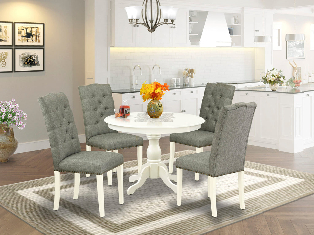HBEL5-HDM-KJ Unique Dining Ensemble 5-Piece Set with Round Table and Upholstered Seating, 42 Linen White