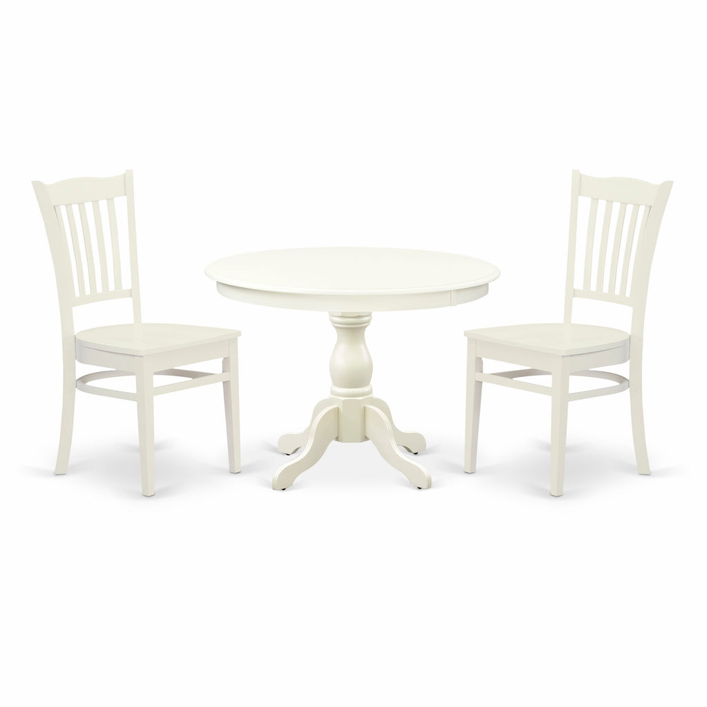 HBGR3-K2C-R Compact Dining Ensemble 3 Piece Round Table Set for Cozy Kitchens w/ 2 Chairs, 42 Linen White