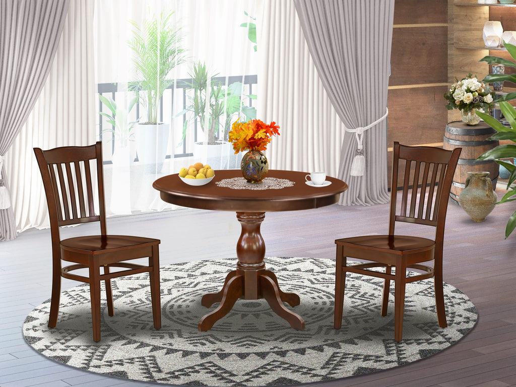 Dining Set HBGR3-HPJ-7 Elegant Pedestal Table with Two Chairs, 42-Inch Finish in Rich Mahogany