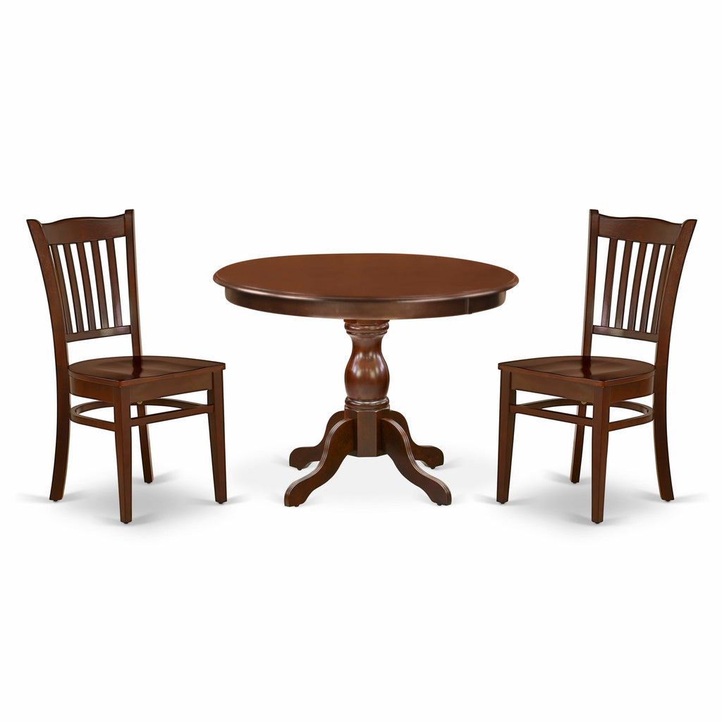 Dining Set HBGR3-HPJ-7 Elegant Pedestal Table with Two Chairs, 42-Inch Finish in Rich Mahogany