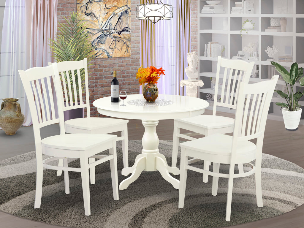 HBGR5-58J-0 5-Piece Dining Ensemble with Pedestal Table & 4 Chairs in Linen White Finish