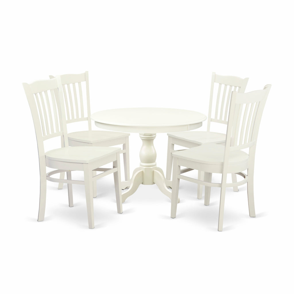 HBGR5-58J-0 5-Piece Dining Ensemble with Pedestal Table & 4 Chairs in Linen White Finish