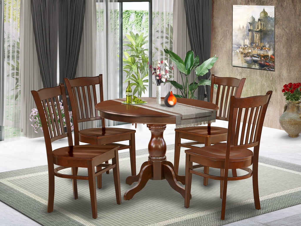 HBGR5-36Z-G Elegant Round Dining Set 5-Piece Kitchen Ensemble with Pedestal Table & 4 Chairs, 42 Mahogany Finish