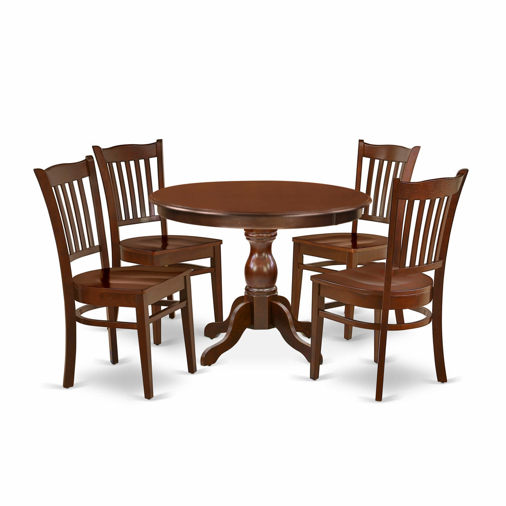 HBGR5-36Z-G Elegant Round Dining Set 5-Piece Kitchen Ensemble with Pedestal Table & 4 Chairs, 42 Mahogany Finish