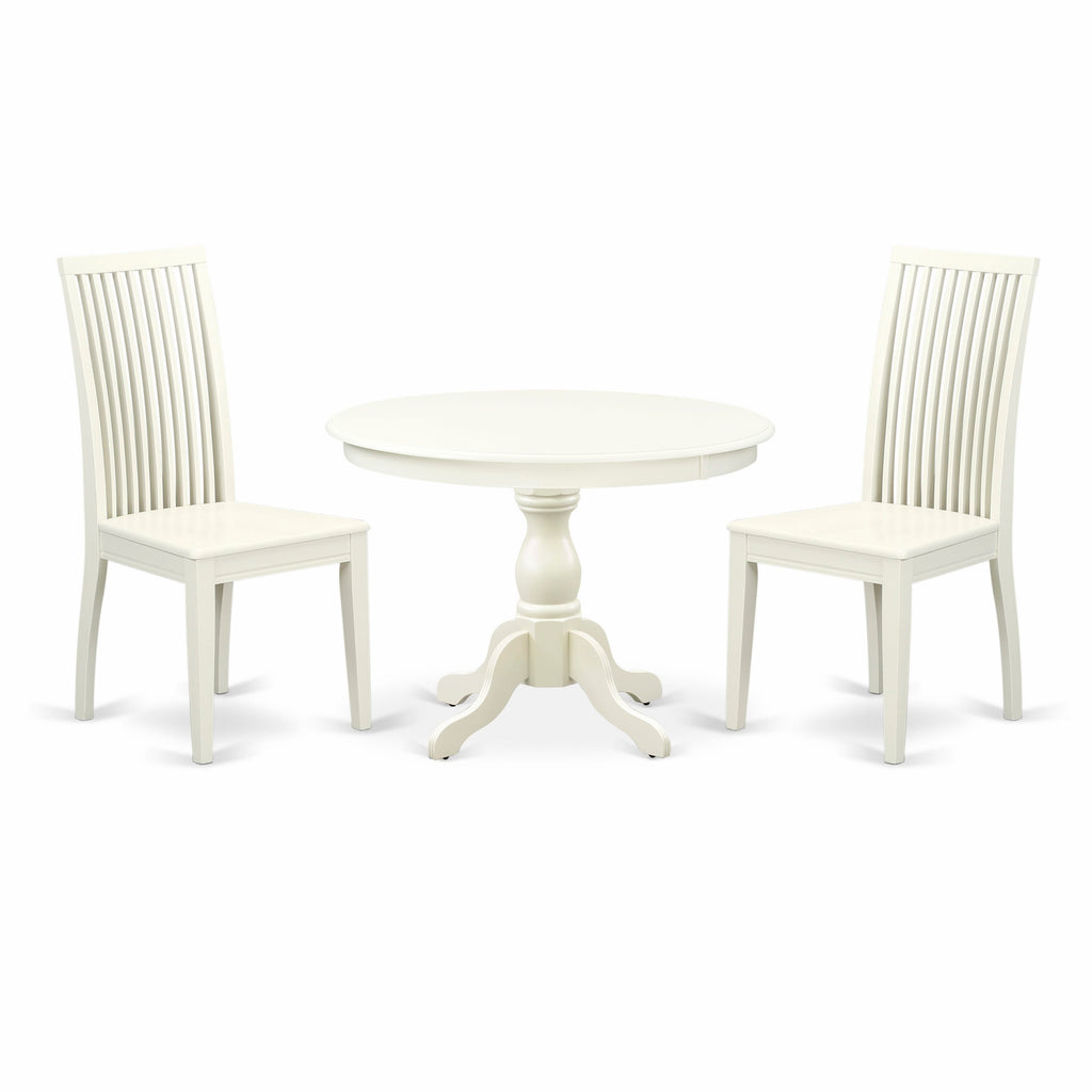 HBIP3-6PB-Y 3 Pc Stylish Bistro Set Featuring Round Pedestal Wood Table & 2 Linen White Chairs, 42 For Cozy Dining