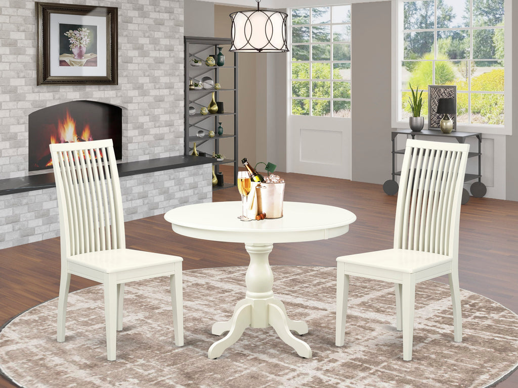 HBIP3-6PB-Y 3 Pc Stylish Bistro Set Featuring Round Pedestal Wood Table & 2 Linen White Chairs, 42 For Cozy Dining