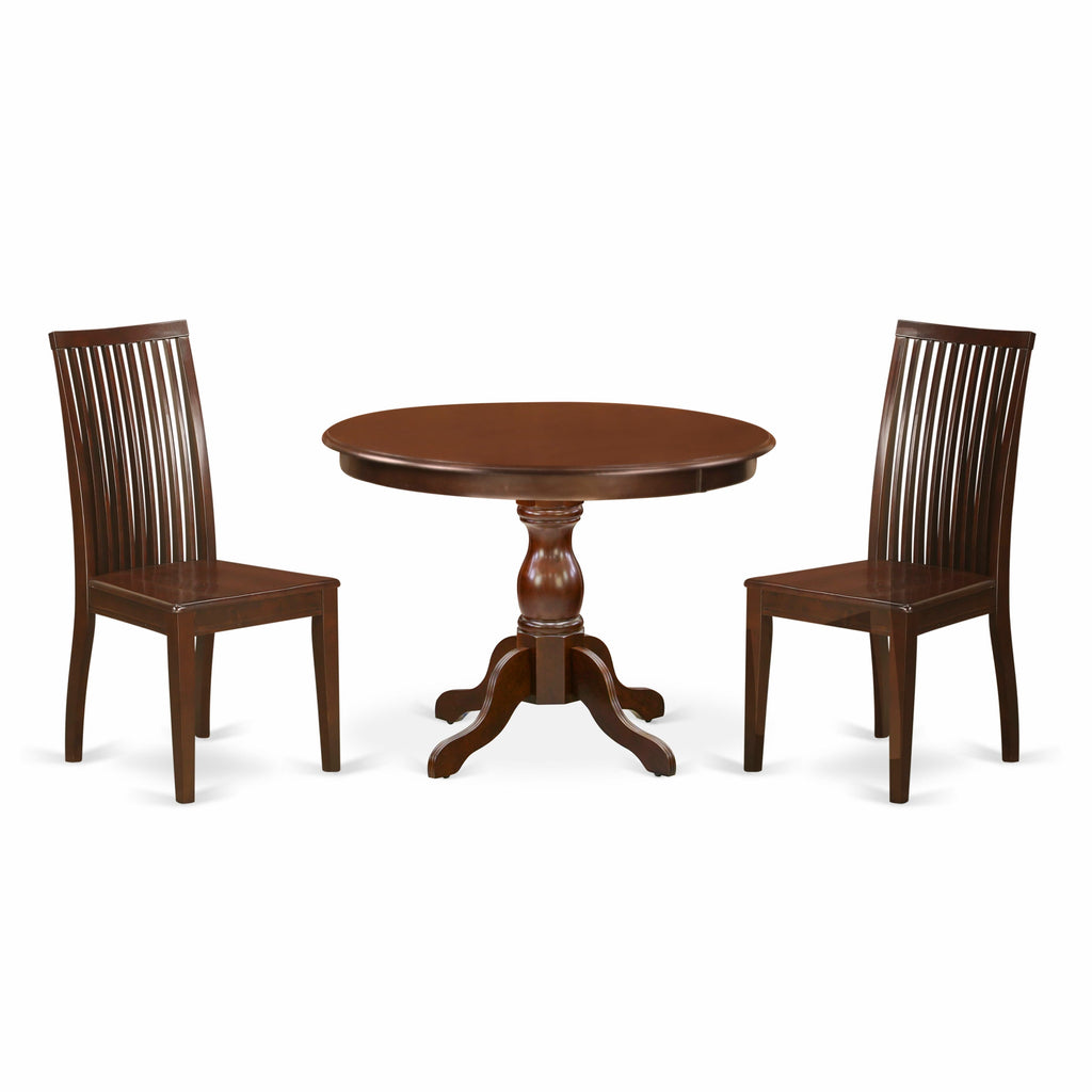 HBIP3-B5O-G Cozy 3-Piece Mahogany Dining Set with Circular Table and Pair of Chairs for Compact Areas