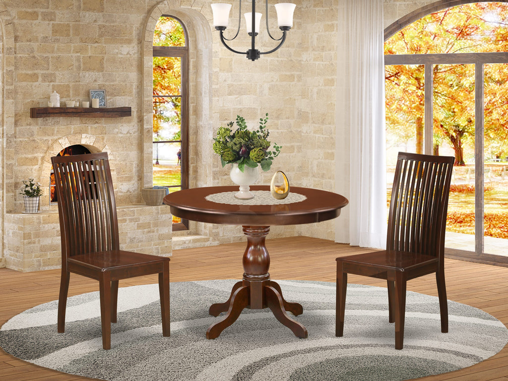 HBIP3-B5O-G Cozy 3-Piece Mahogany Dining Set with Circular Table and Pair of Chairs for Compact Areas
