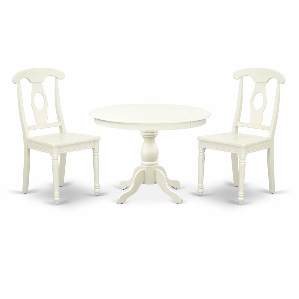 HBKE3-XA5-4 Elegant 3-Piece Dining Set with Round Pedestal Table and Two Chairs, 42in in Linen White