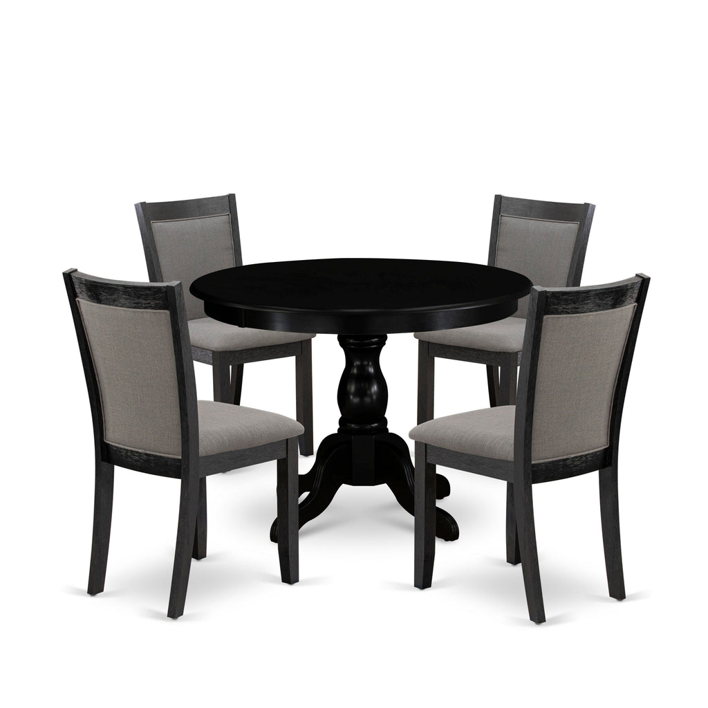 HBMZ5-05M-OF 5-Piece Dining Ensemble Round Table and 4 Gotham Grey Linen Parsons Chairs, 42x42 Black Finish